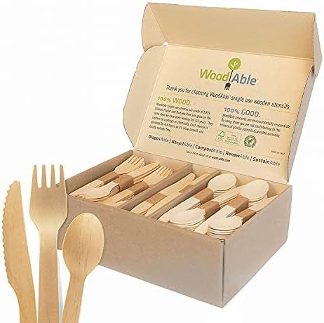 WoodAble - Disposable Wooden Forks, Spoons, Knives Set | Alternative to Plastic Cutlery - Biodegr... | Amazon (US)