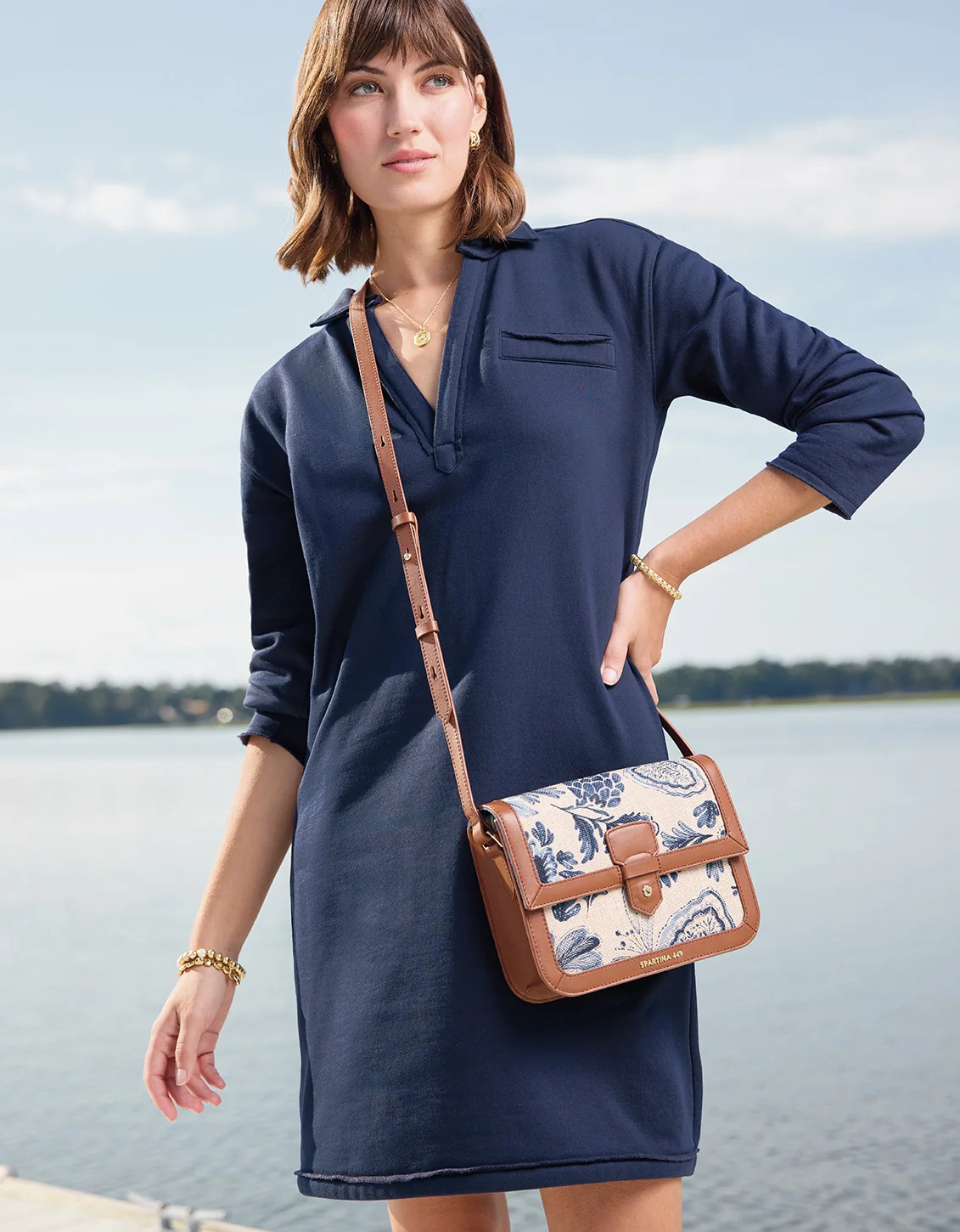 Kayden Sweatshirt Dress Slate Blue | Spartina 449