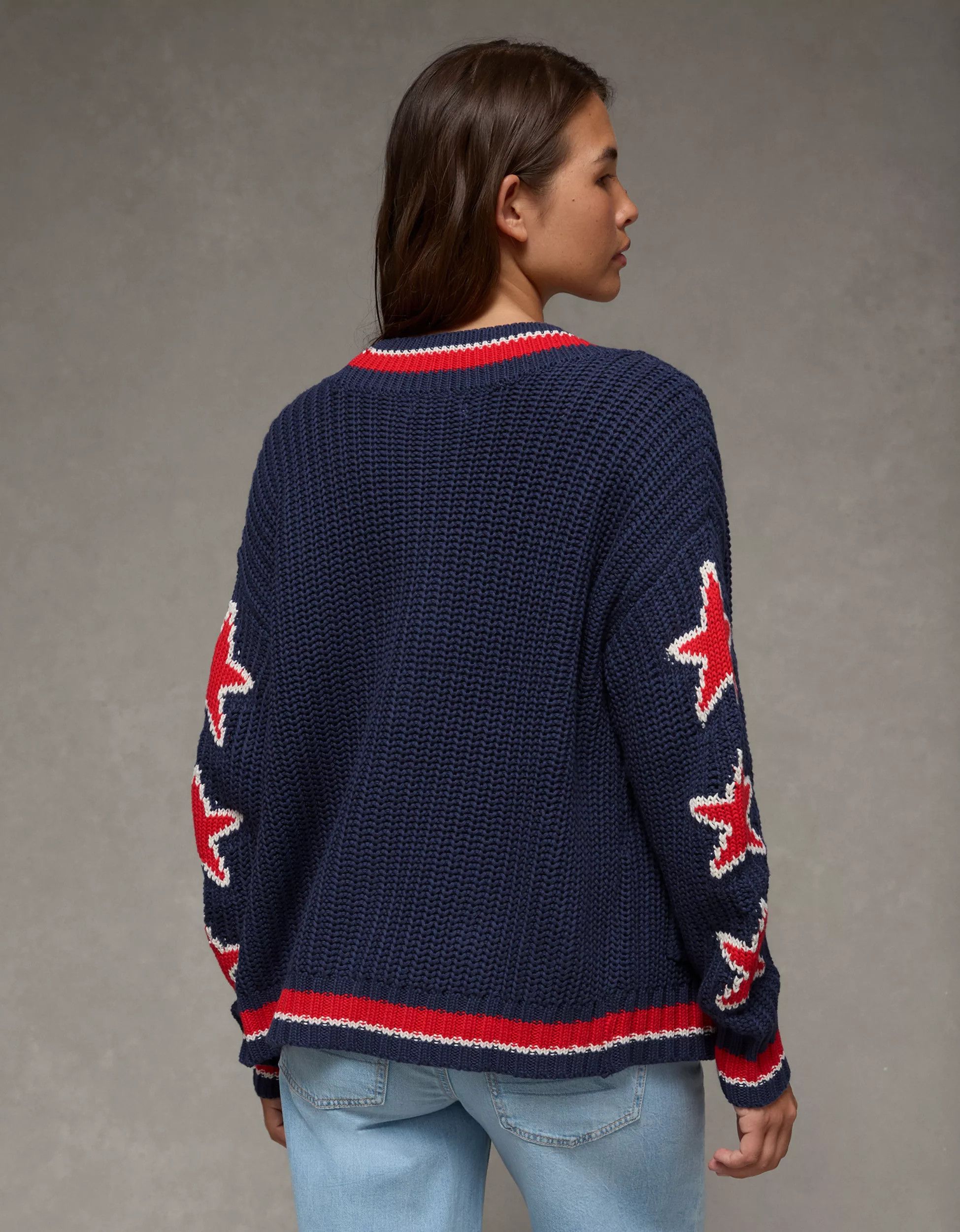 AE Oversized Star Graphic Cardigan Sweater | American Eagle Outfitters (US & CA)