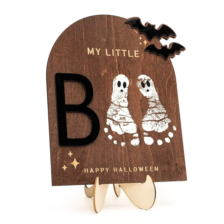 My Little Boo Wooden Halloween Sign – Baby Footprint Ghost Keepsake Plaque – Happy First Hall... | Amazon (US)