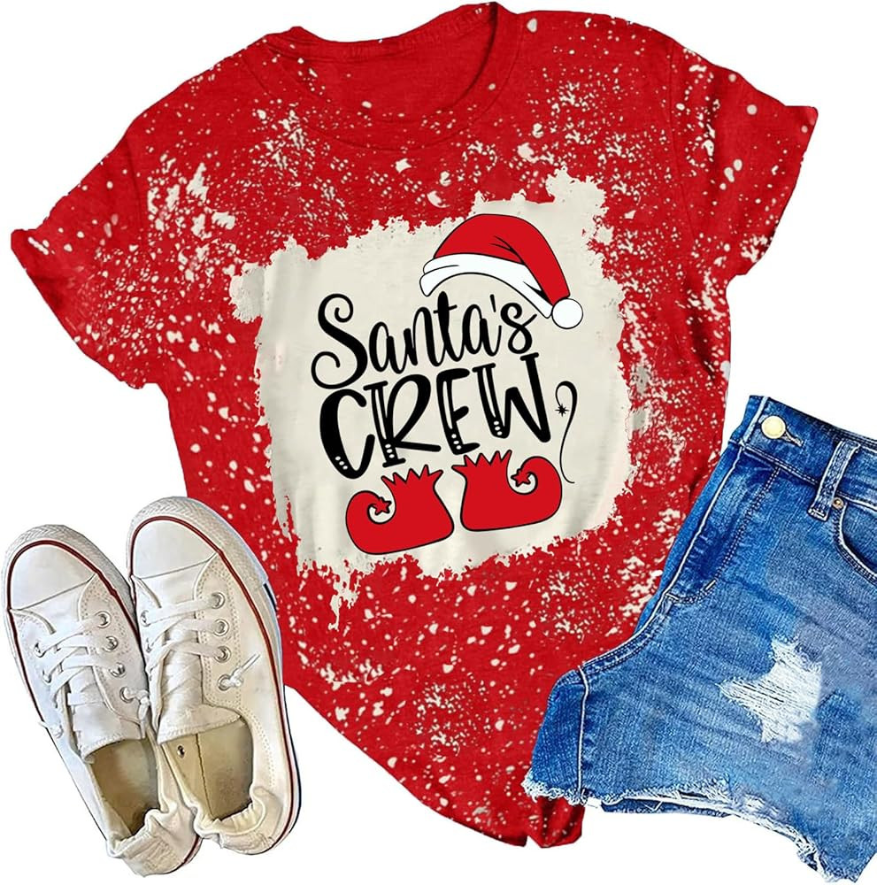 Christmas Crew Shirt for Women Cute Santa Crew T-Shirt Xmas Holiday Tee Top | Amazon (US)