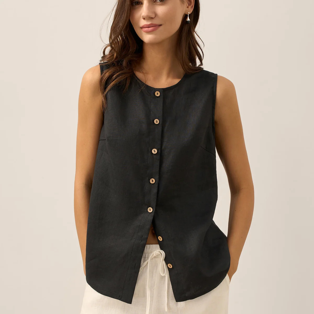 100% Linen Buttons Down Tank Top ERIN | LINTICO