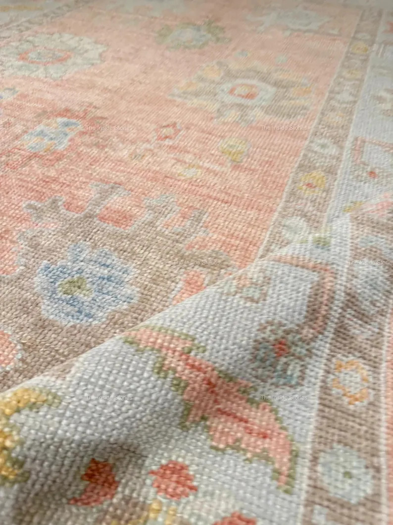 Hand Knotted Oushak Rug Vintage Turkish Wool Area Rug Soft Pastel Traditional Carpet - Etsy | Etsy (Global)