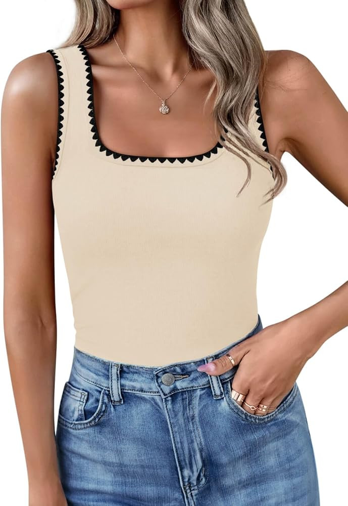 Yousify Women’s Square Neck Tank Tops 2026 Summer Sleeveless Shirts Casual Slim Fitted Color Bl... | Amazon (US)