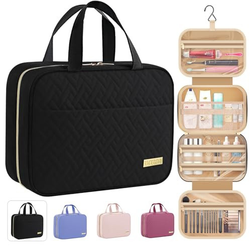 HOTOR Travel Toiletry Bag - Hanging Toiletry Bag for Women & Men, Makeup Bag/Big Comparment, Waterproof for Travel Accessories, Travel Essentials, Medium, Black | Amazon (US)