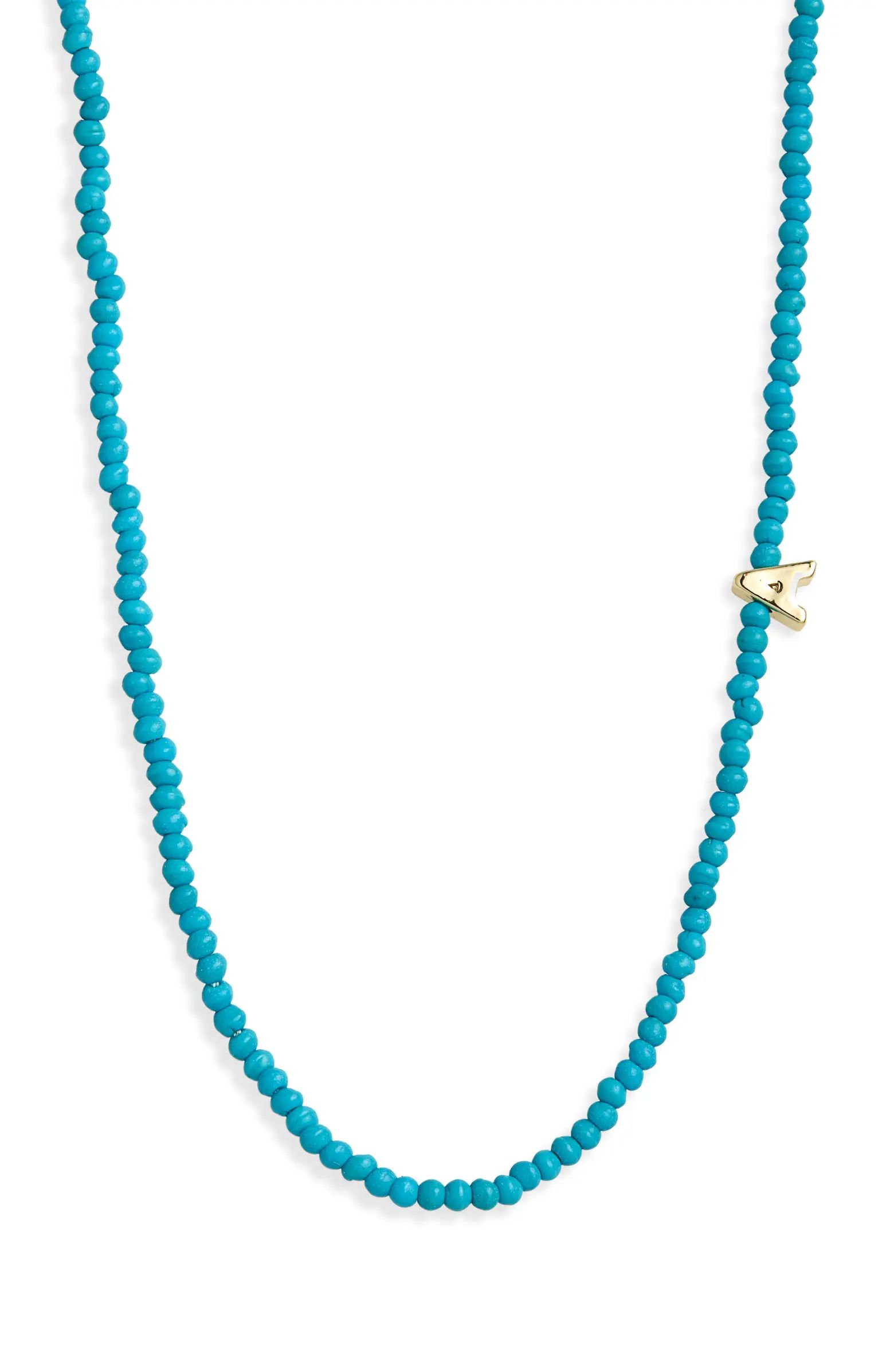 Turquoise Bead Initial Charm Necklace | Nordstrom