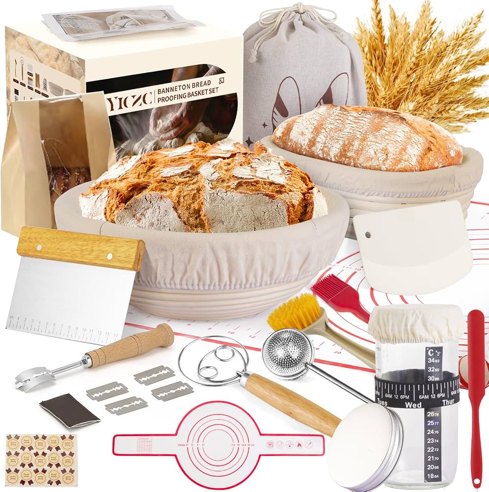 Bread Proofing Basket Set, Round 9" & Oval 10" Sourdough Proofing Basket for Bread Making Tools a... | Amazon (US)
