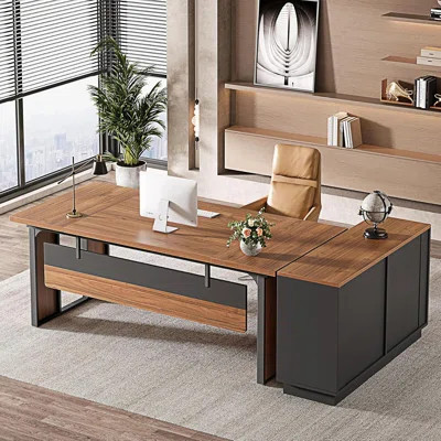 L-Shaped Executive Desk With File Cabinet, Modern Office Computer Desk | Wayfair North America