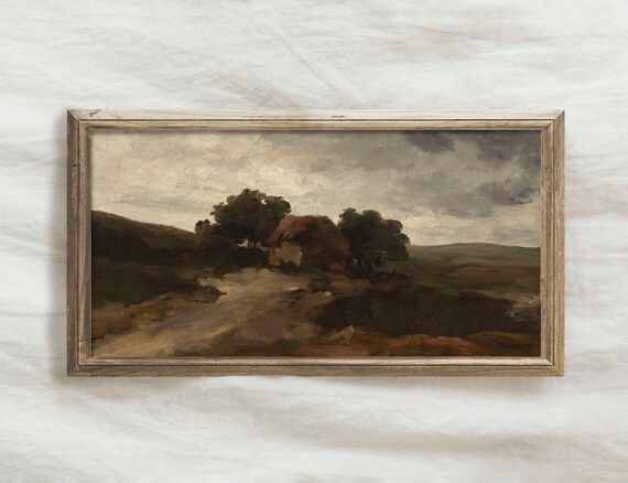 Moody Panoramic Oil Painting / Antique Farmhouse Landscape - Etsy | Etsy (US)