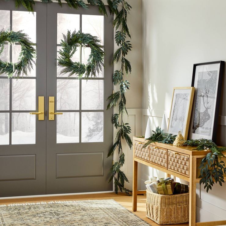 Cedar and Eucalyptus with Ribbon Wreath Green - Threshold™ designed with Studio McGee | Target