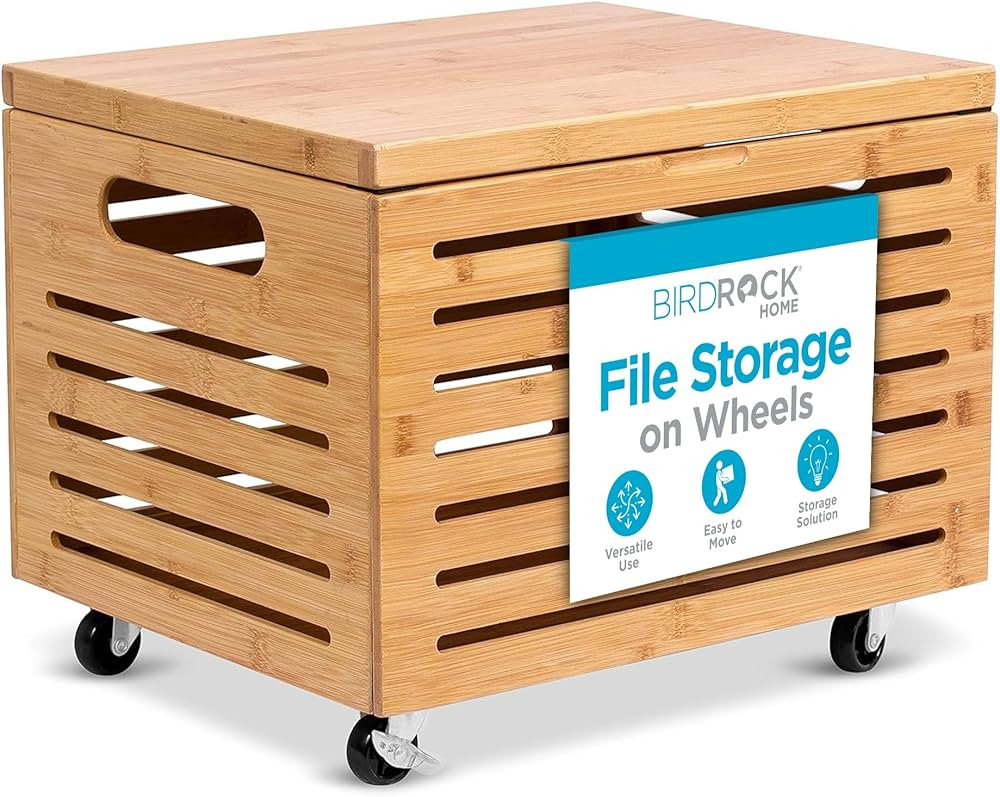 BIRDROCK HOME Rolling File Storage Organizer Box with Lid (New Version) - Bamboo Decorative Wood ... | Amazon (US)