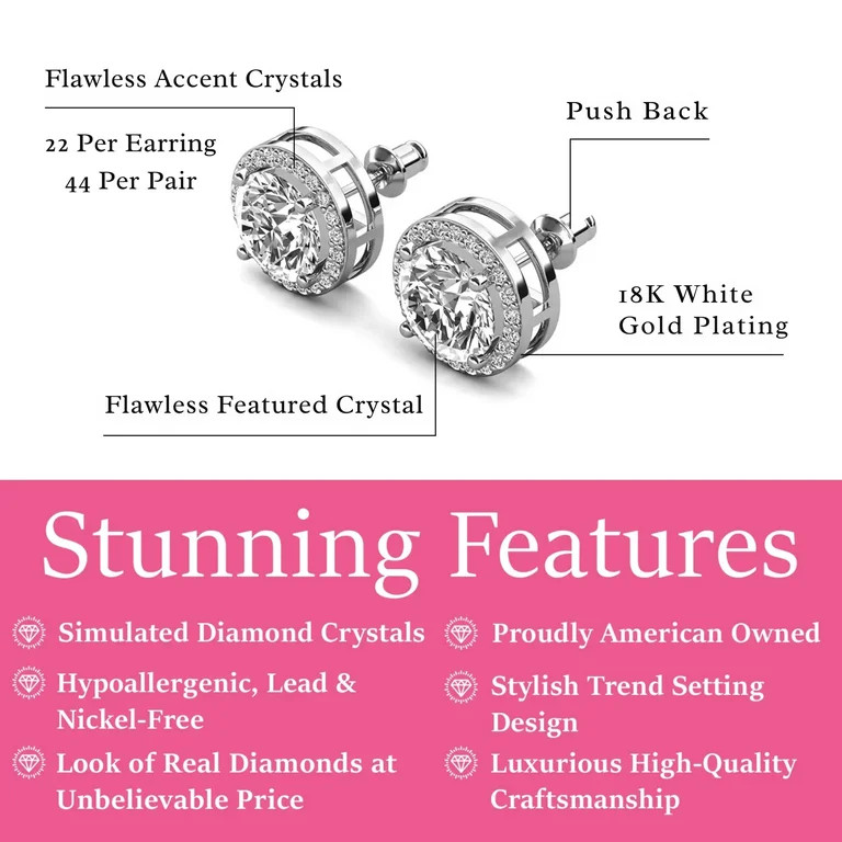Cate & Chloe Ariel 18k White Gold Plated Silver Halo Stud Earrings with Simulated Diamonds for Wo... | Walmart (US)