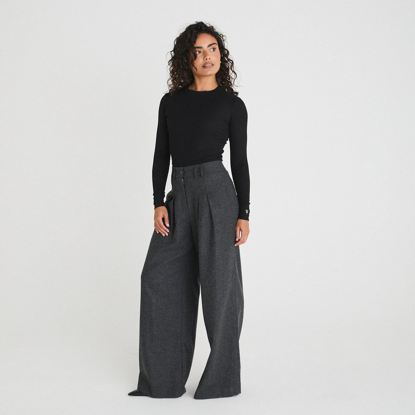 WOOL TAILORED WIDE LEG TROUSERS - DARK GREY | WAT The Brand