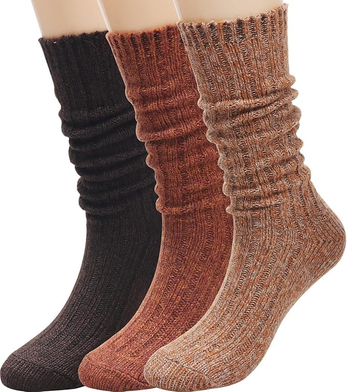 3 Pairs Women Winter Wool Cable Knit Crew Knee High Boot Socks,Size 5-11 W605 | Amazon (US)