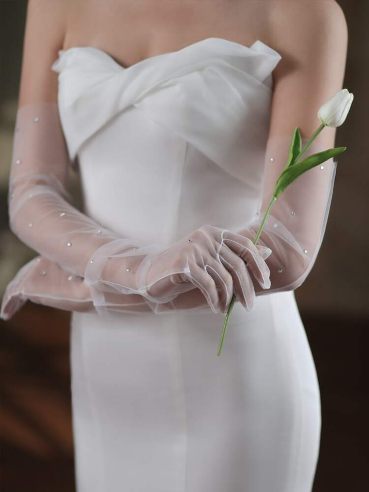 Rhinestone Decor Bridal Gloves | SHEIN