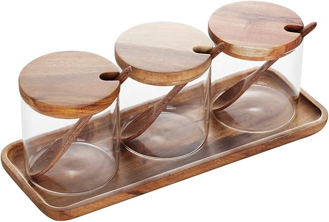 3 Pack 250ml / 8.5oz Clear Glass Seasoning Jar with Wooden Lid and Wooden Spoon, Adorable Sugar B... | Amazon (US)