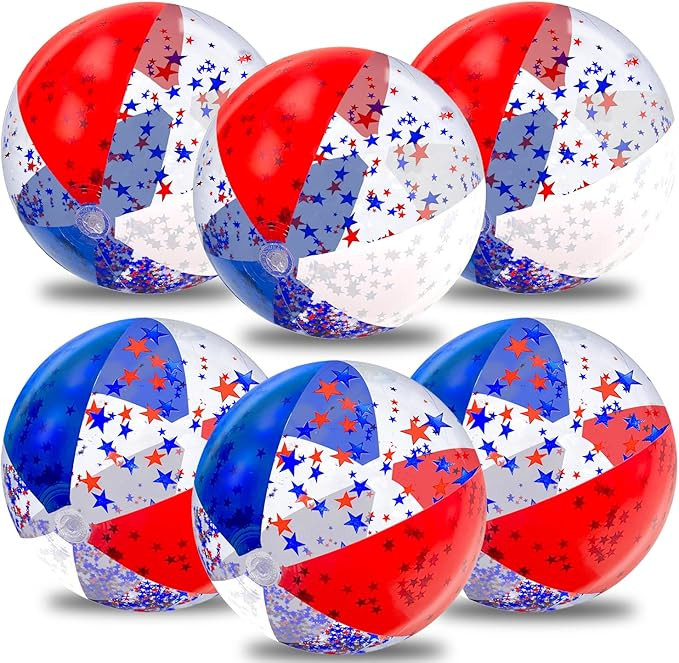 6 Pack 20 Inch Patriotic Inflatable Beach Balls Bulk, 4th of July Confetti Red White and Blue Lar... | Amazon (US)
