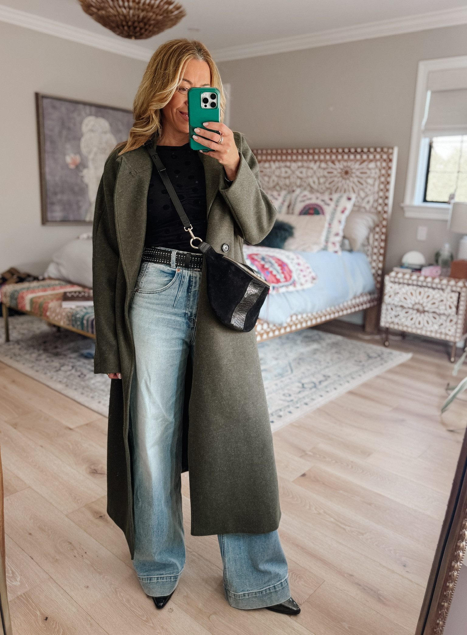 Wide leg jeans + a neutral coat is a combo I keep coming back to. Girl's night outfit, wide leg jeans, everyday outfit, casual outfit, coat outfit, winter outfit ideas, capsule wardrobe 

 #LTKootd #LTKSeasonal