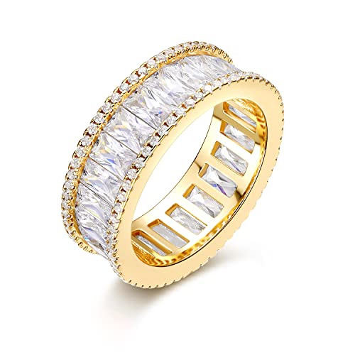 Amazon.com: MDFUN 18K Gold Plated Eternity Rings for Women Cubic Zirconia Wedding Promise Engagem... | Amazon (US)