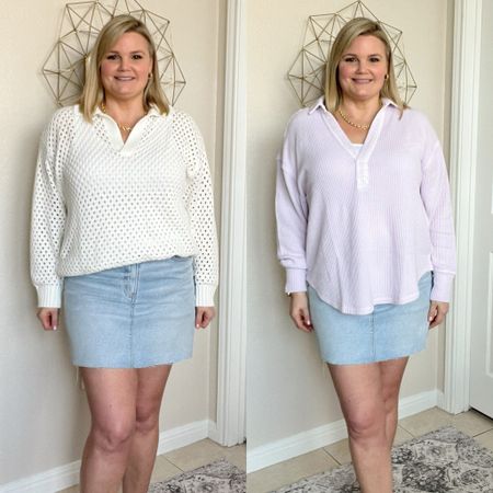 Aerie and AE try on! Tops run oversized. Wearing a medium in the purple top, large in white. Size 12 long in the skirt, it runs short  

#LTKSpringSale #LTKover40 #LTKmidsize