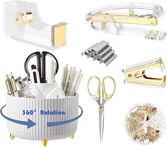 Desk Organizers and Accessories 7Pcs Set with 360-Degree Rotating Pen Holder, Acrylic Stapler, Ta... | Amazon (US)