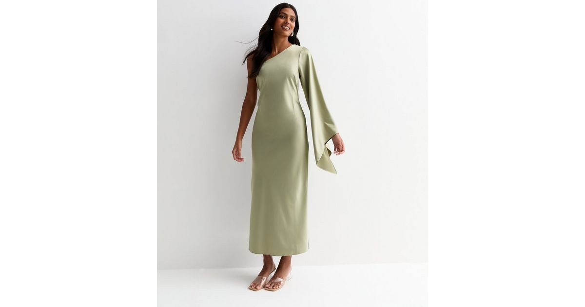Olive Satin One Shoulder Maxi Dress | New Look | New Look (UK)