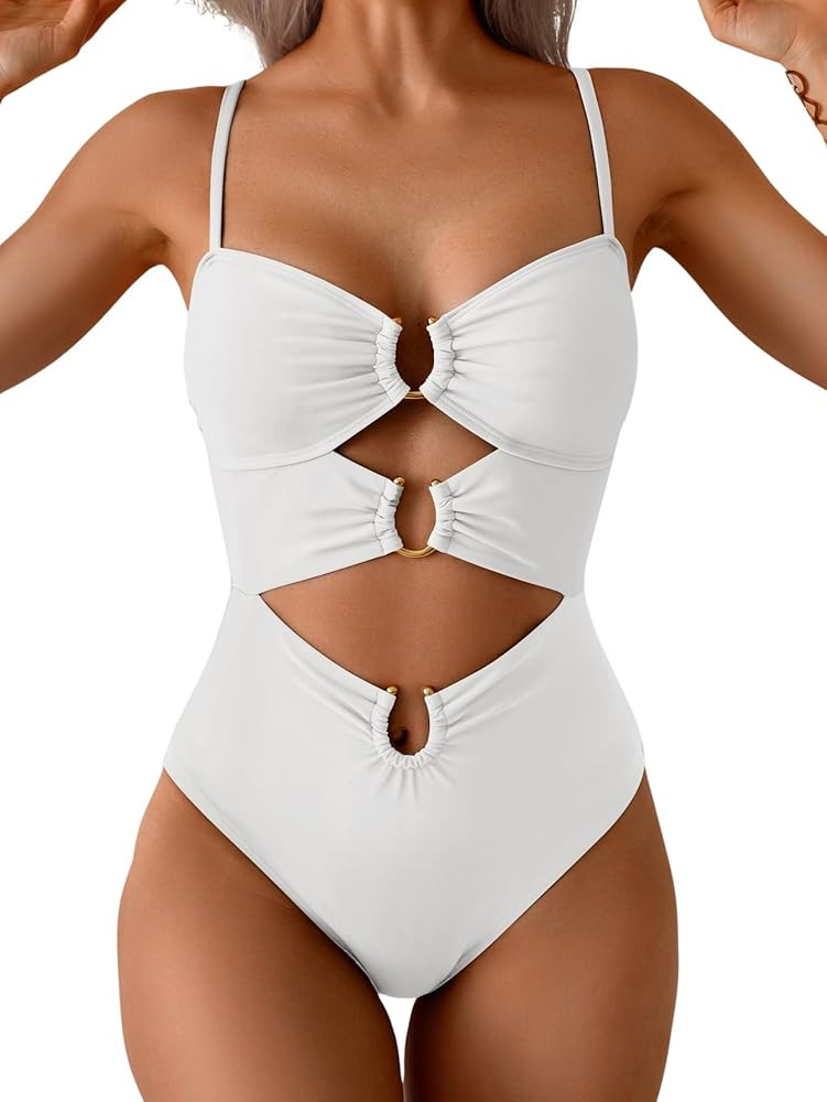 Eomenie One Piece Swimsuit for Women Ring Linked Monokini Sexy Bathing Suit Cutout Swim Suit | Amazon (US)