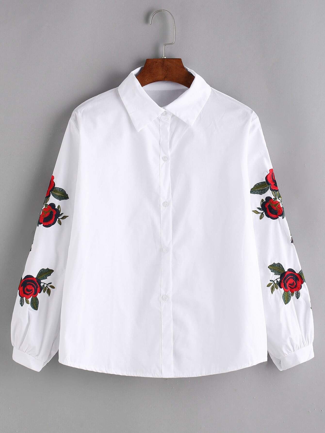 White Rose Embroidered Shirt | ROMWE