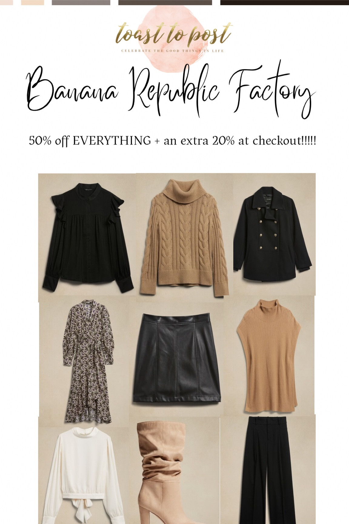 50% off everything plus an additional 20% at checkout! 



#LTKunder100 #LTKstyletip #LTKworkwear