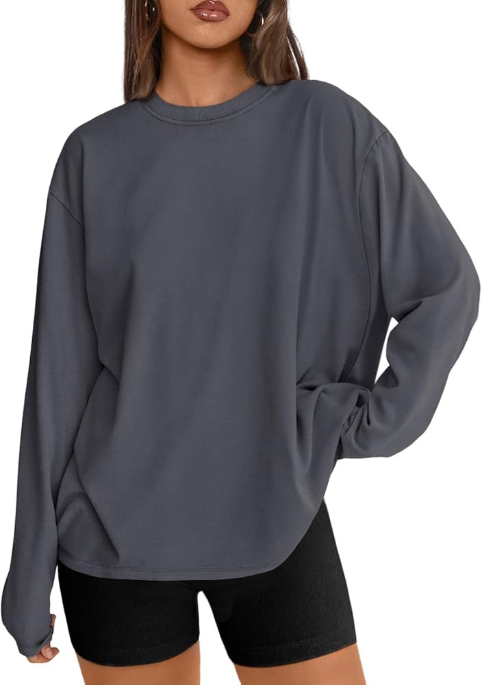 Trendy Queen Womens Oversized Long Sleeve T Shirts 2025 Basic Crewneck Tee Fall Tops Casual Worko... | Amazon (US)