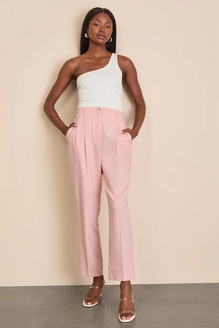 Sophisticated Company Light Pink Linen Straight Leg Trousers | Lulus