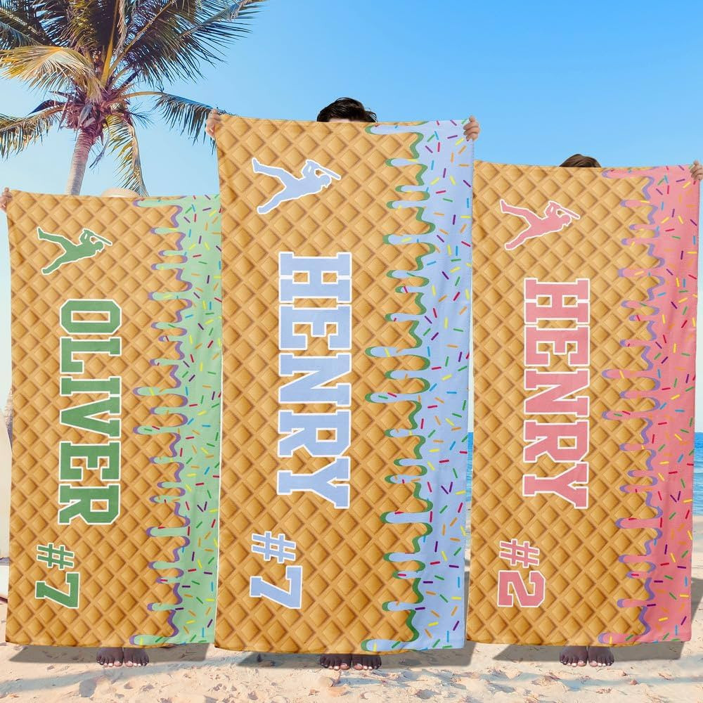Personalized Beach Towels for Kids - Custom Ice Cream Drip Baseball Beach Towel for Boys,Customiz... | Amazon (US)