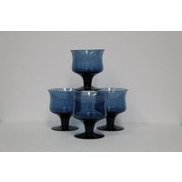 Vintage Set Of Four Blue Glass Footed Dessert | V2873 | Etsy (US)