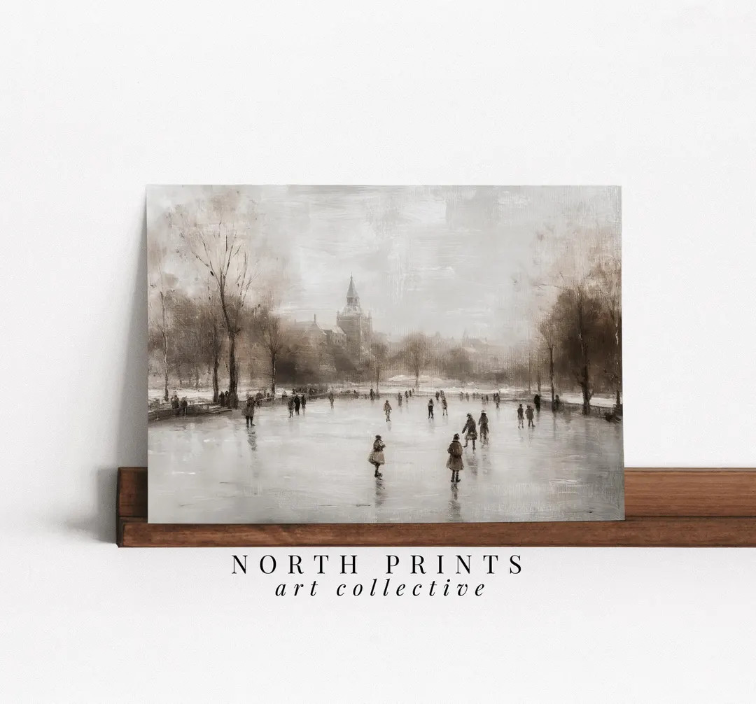 Winter Skating Rink Painting: Rustic Farmhouse Christmas Decor (Digital Download) W-129 | Etsy (US)