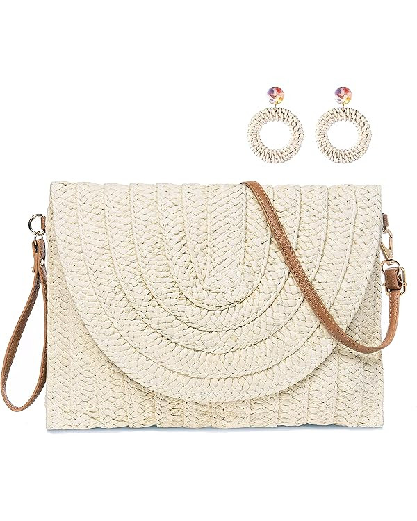 Straw Clutch Bags for Women Shoulder Bag Summer Purse Woven Beach Bags | Amazon (US)