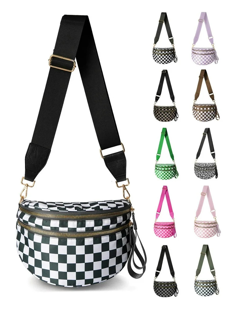 Checkered Nylon Crossbody Bag for Women, Spacious Checkered Bum Bag Purse Shoulder Bag Sling Bag ... | Walmart (US)
