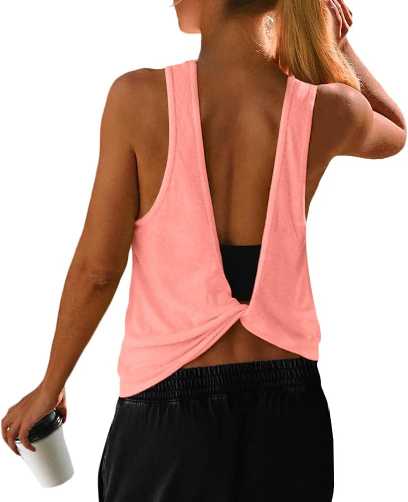 UNIANKIYA Open Back Workout Tops for Women Athletic Backless Tank Tops Sleeveless Running T Shirt... | Amazon (US)