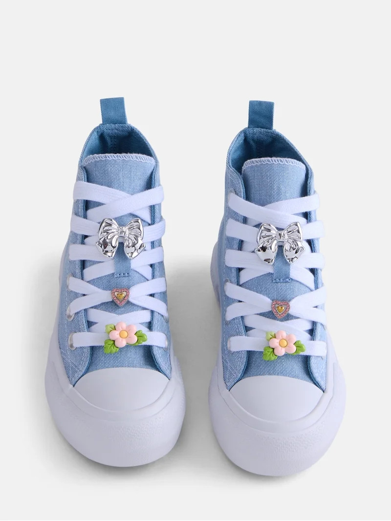 Wonder Nation Girl\u2019s Canvas Charm Embellished High Top Platform Sneakers | Walmart (US)
