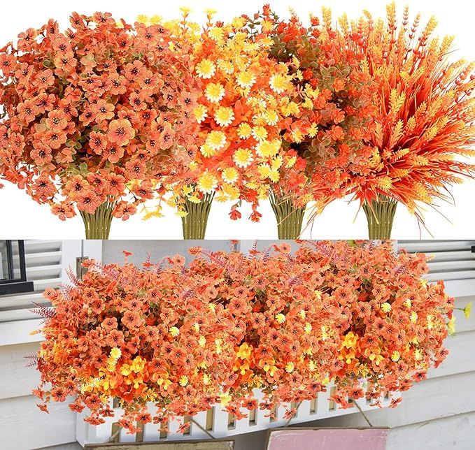 Artificial Fall Flowers for Outdoor Decor Fake Mums, 16 PCS Faux Mums Fall Decorations Indoor No ... | Amazon (US)