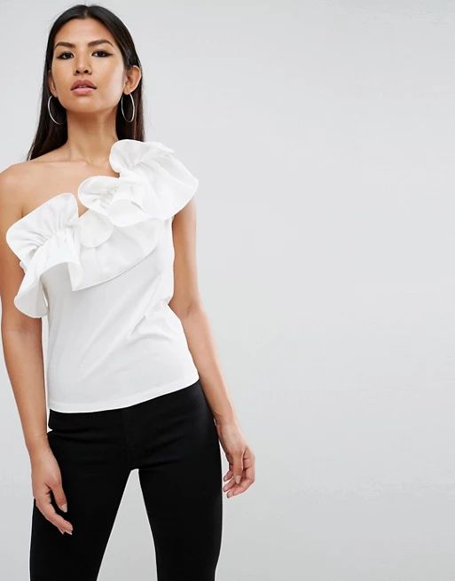 ASOS Top in Crepe with Pretty Ruffle Detail | ASOS US