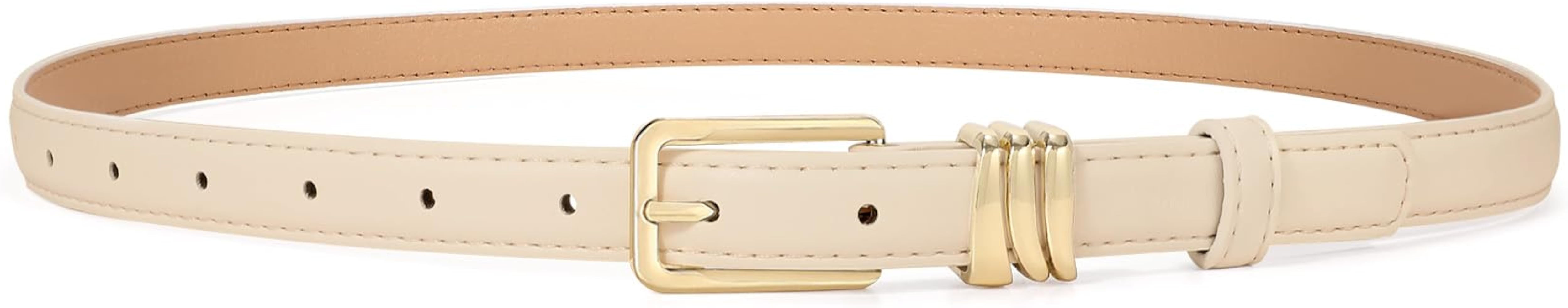 XZQTIVE Women Skinny Leather Belt Ladies Black Thin Waist Belt for Dresses Jeans Pants with Gold ... | Amazon (US)