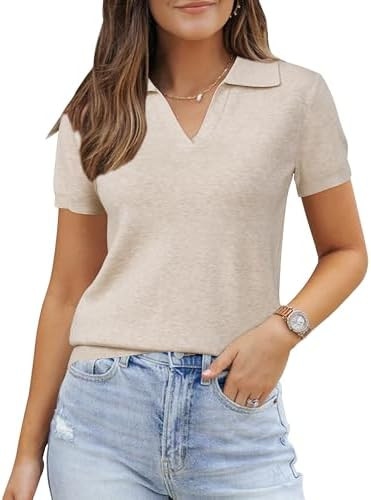 Arach&Cloz Women's Wool Blend Knit Spring Summer Business Casual Lightweight Short Sleeve Sweater... | Amazon (US)