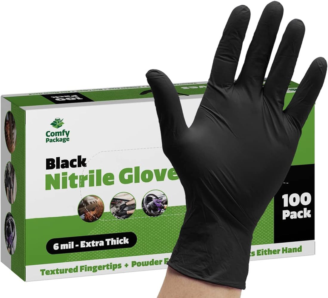 Comfy Package Black Nitrile Disposable Gloves 6 Mil. Chemical Resistance, Latex & Powder Free, Te... | Amazon (US)