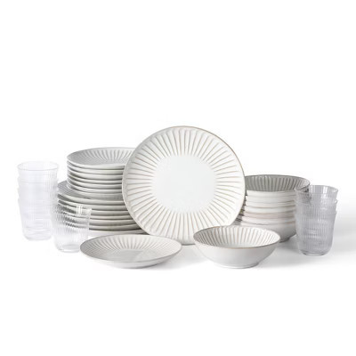 Stone Lain 32pc Linea Stoneware Dinnerware Set Includes Glassware White | Target