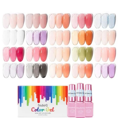 DouborQ 20 Colors Jelly Crystal Gel Nail Polish Set Nude Pink Red Purple White Black Green Orange Ge | Walmart (US)