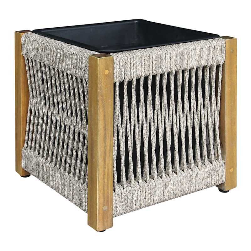 Heaven Rope Mix Wood Planter, Small | At Home