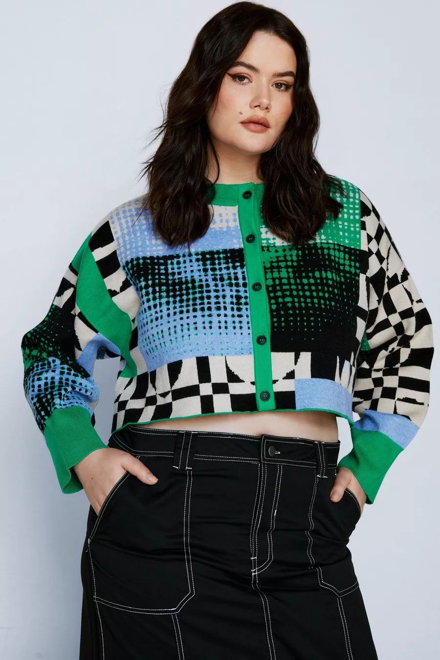 Plus Size Graphic Checked Knitted Cardigan | Nasty Gal (US)