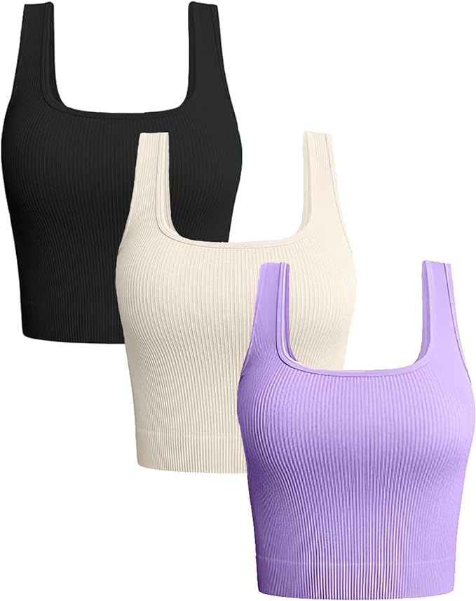 3Pcs Ribbed Cropped Tank Tops for Women 2024,Camisole Basic Cute Crop Tops for Women Square Neck ... | Amazon (US)