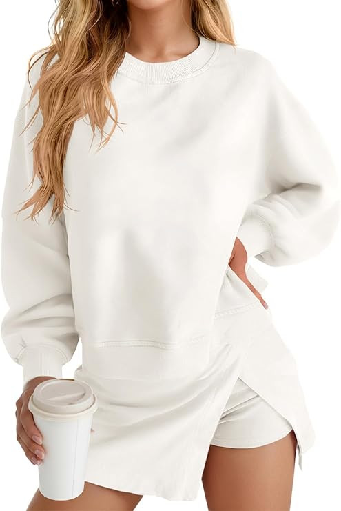 Fisoew 2 Piece Sets for Women Cotton Workout Sets Sweatshirt Top High Waisted Lined Split Athleti... | Amazon (US)