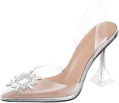Clear Heels For Women,Crystal Rhinestones Slingback Wedding Shoes,Pointed Toe High Heel Womens Sa... | Amazon (US)